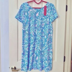 NWT Lilly Pulitzer Kimi Swing Dress – Zanzibar Blue Kiss Fish Paisley Size Large
